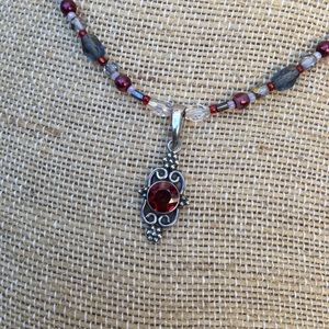 Beautiful Sterling Silver Garnet Necklace and Earrings Set